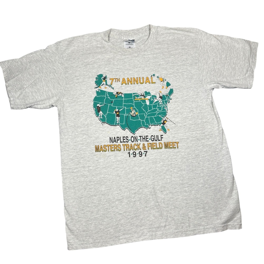 Vintage 1997 USA Naples Masters Track &‎ Field Meet T-Shirt Heather Grey Medium